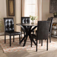 Baxton Studio Marie-Dark Brown-5PC Dining Set Marie Modern and Contemporary Dark Brown Faux Leather Upholstered and Dark brown Finished Wood 5-Piece Dining Set